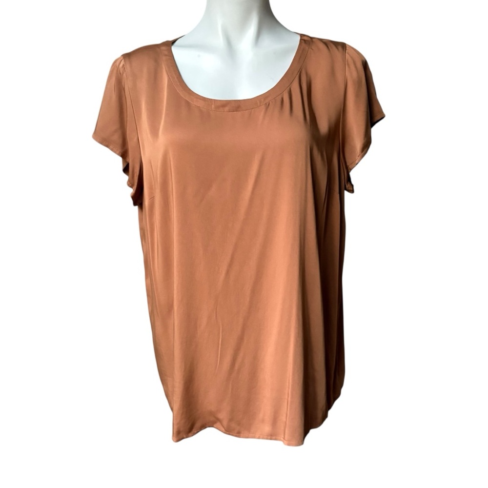 NWT PURE JILL J JILL Lenzing Ecovero Short Sleeve Top in Saffron, Sz L - Picture 1 of 13